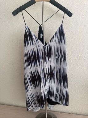 Milly Black & White Abstract Print V-Neck Cami